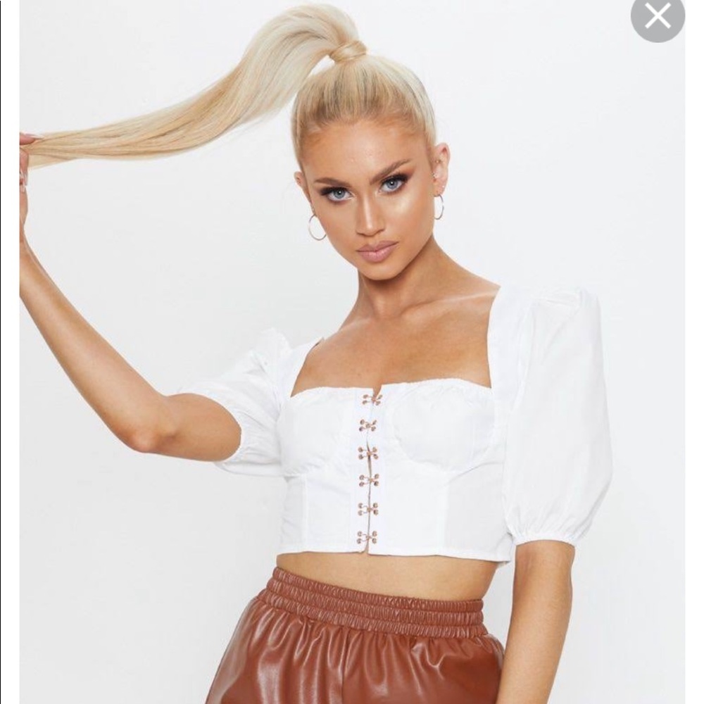 Pretty Little Thing white long sleeve corset top